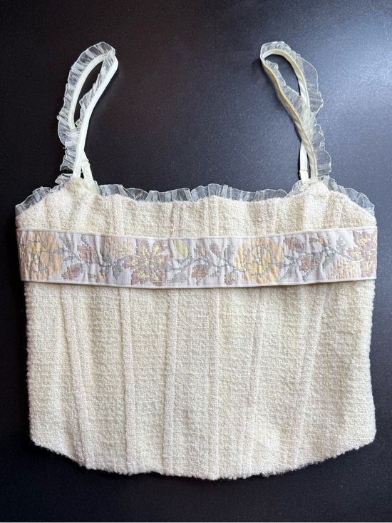 REVOLVE Tops - NWOT Zemeta Floral Ribbon Corset Top Cream Lace Up Revolve UO Size Large